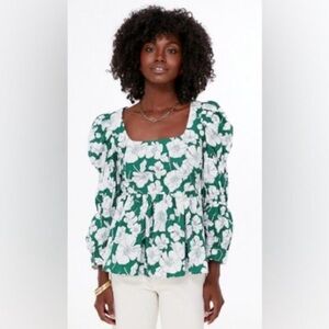 Tuckernuck Hyacinth House Green Floral Top S